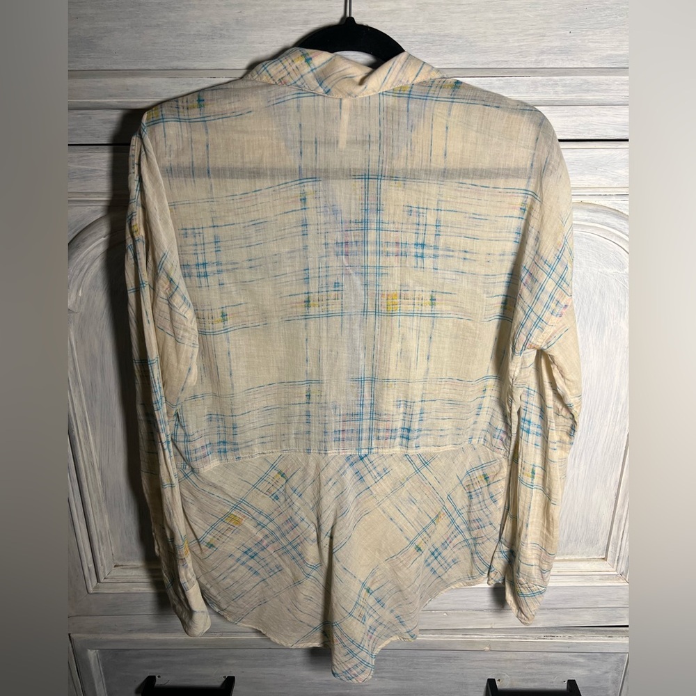 Free People‎ Shore Vibes Relaxed Lightweight Plaid Button Down Boyfriend Ivory - Picture 11 of 11